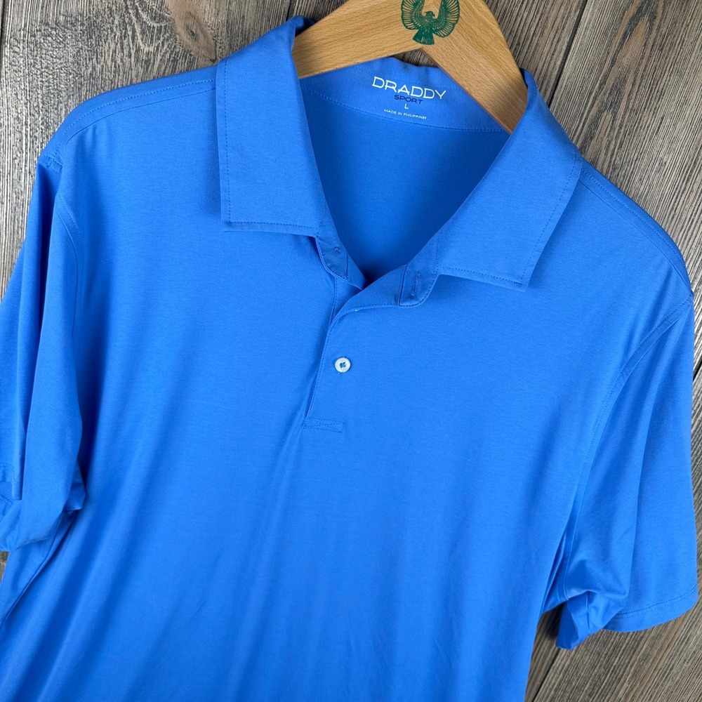B. Draddy Sport Ryan Polo Shirt Mens Blue Short Sleeve Large Golf Performance